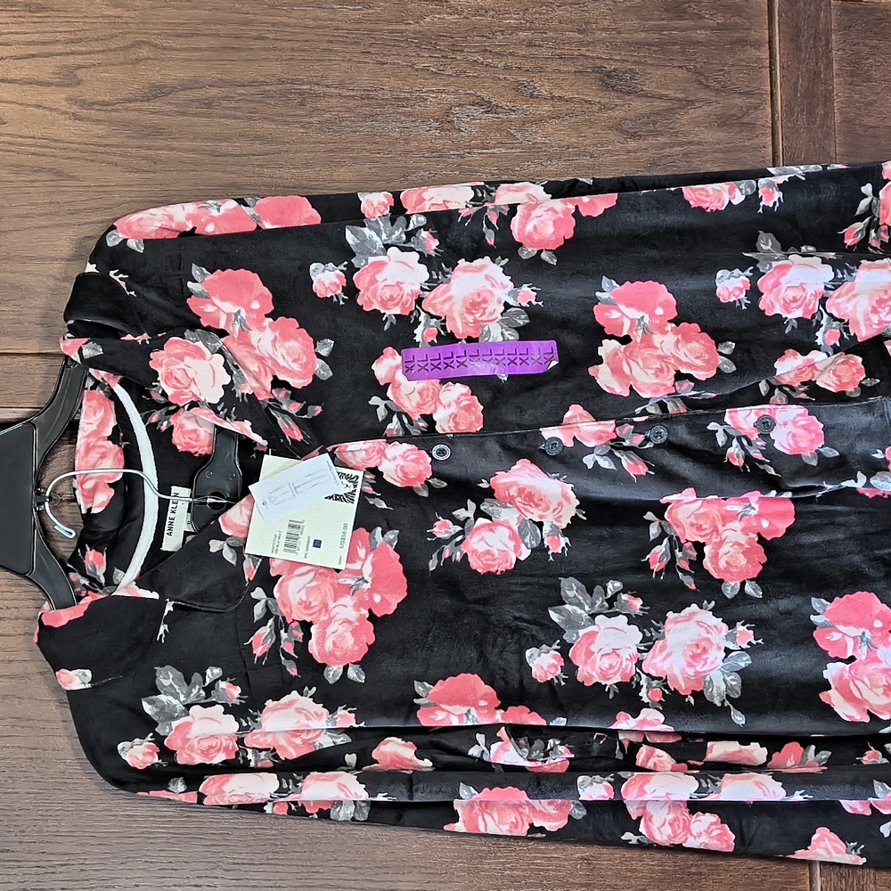 Anne Klein Black and Pink Floral Pajama Top